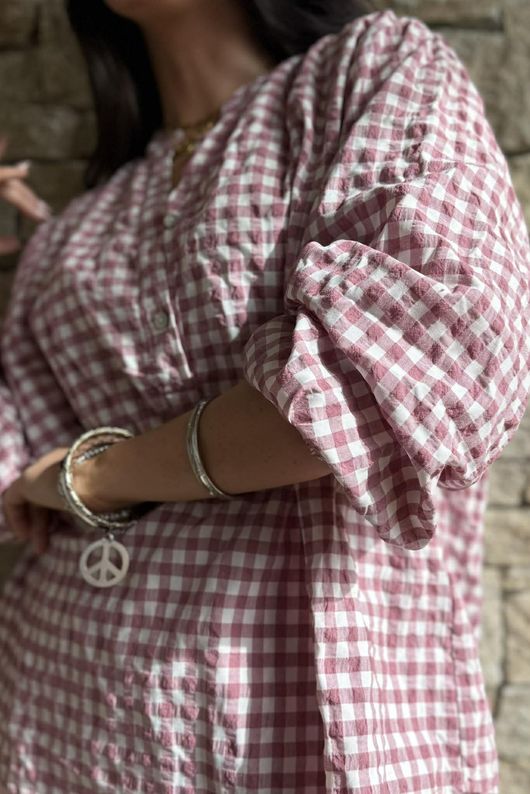 Nonni Gingham Nero Blouse Indian Pink